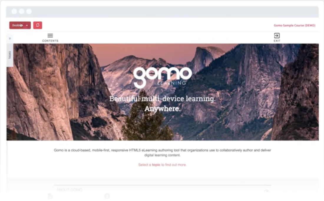 The Gomo Learning, an elearning authoring tool, dashboard provides a comprehensive overview of user course progress, completion status, and device metrics