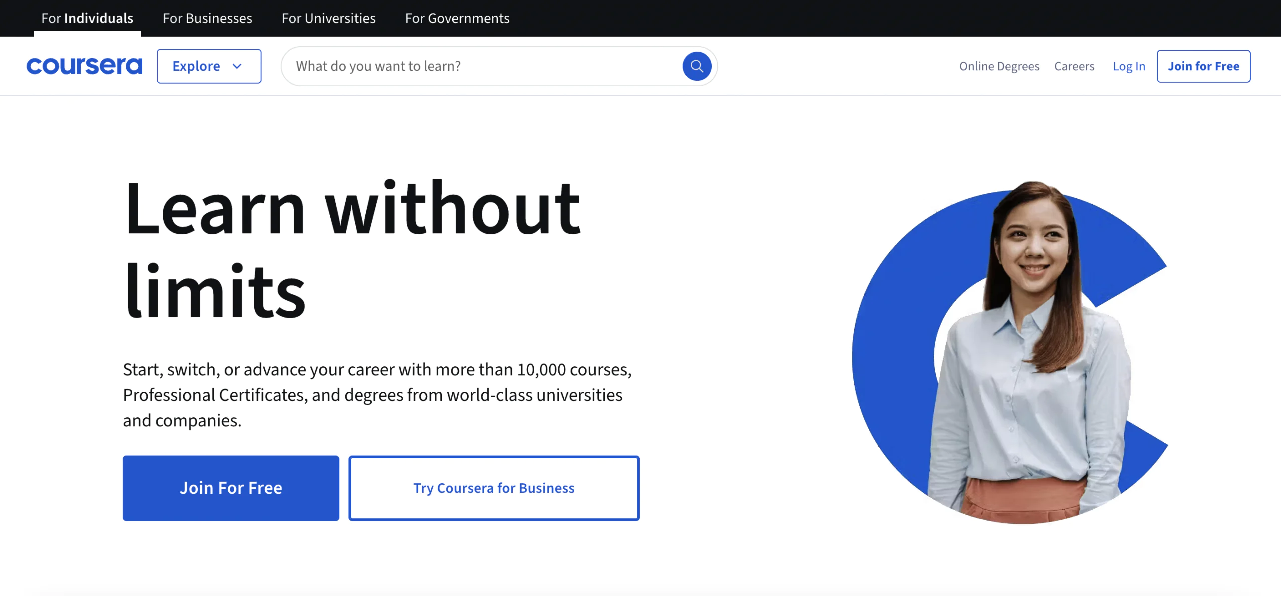 Coursera home page