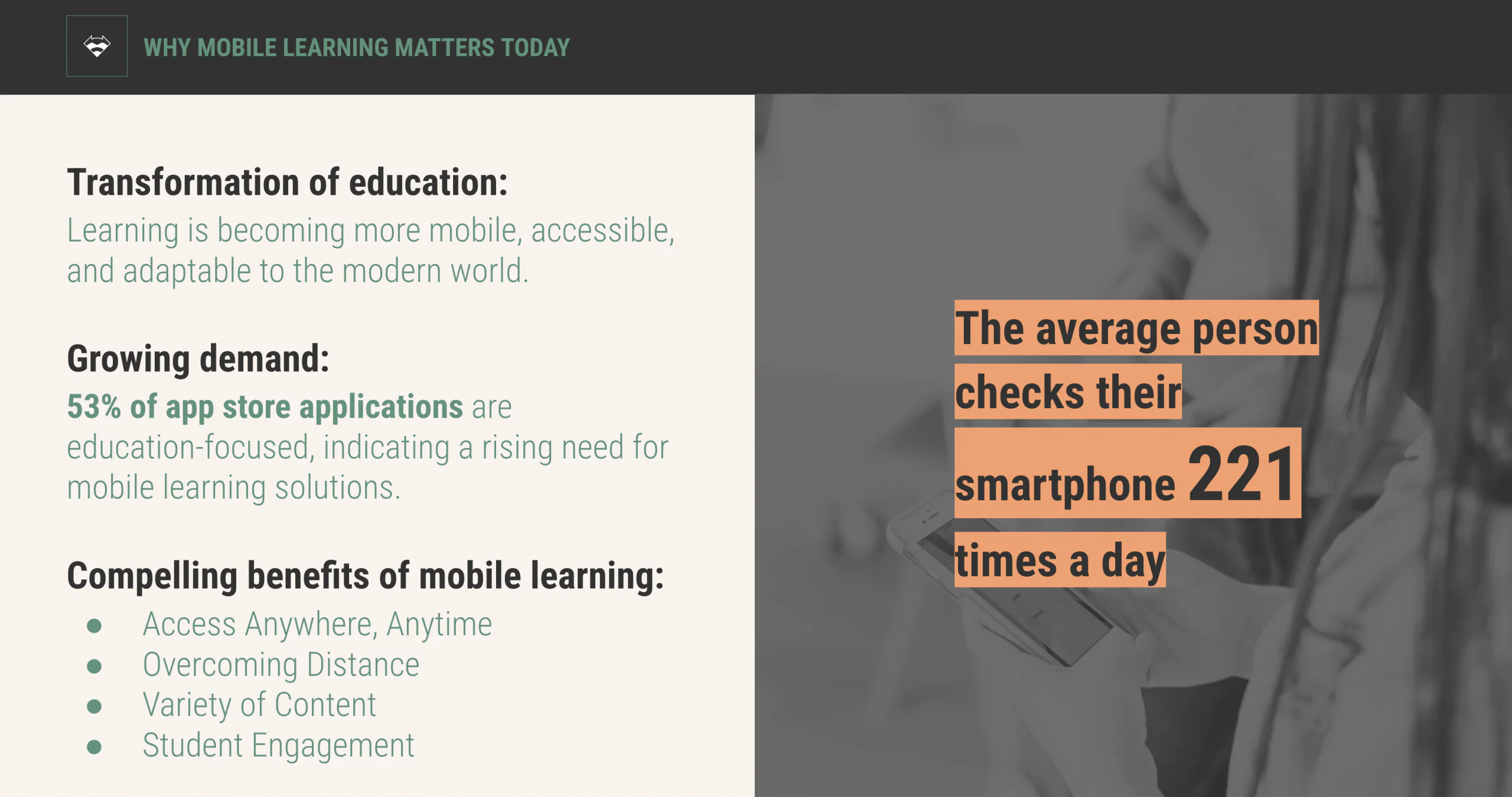 Compelling benefits of mobile learning