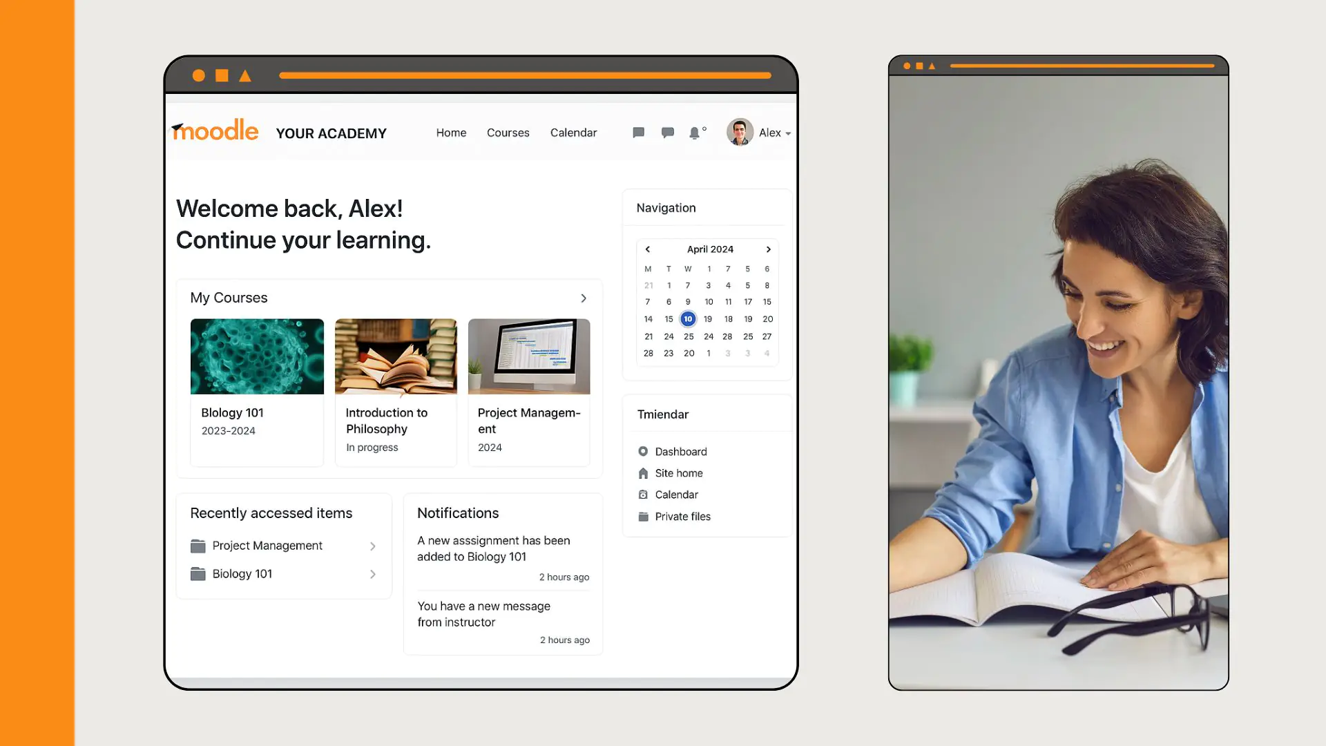 Moodle LMS home page example Moodle LMS home page example