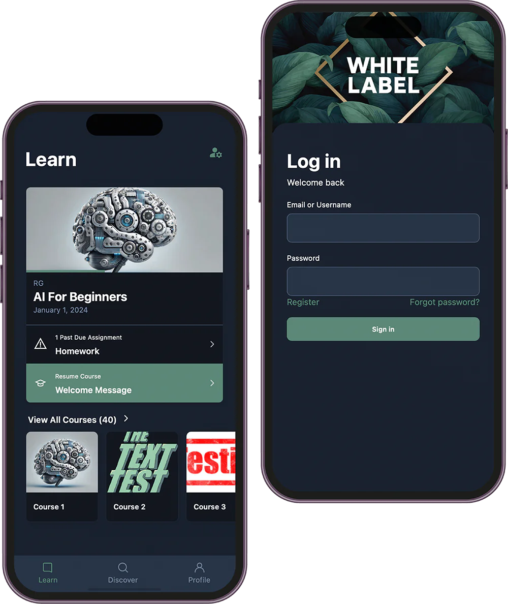 Open edX® Mobile demo screens on two iPhones